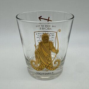 Vintage Lowball Sagittarius Archer Zodiac Glass Barware Gold Lowball Rocks